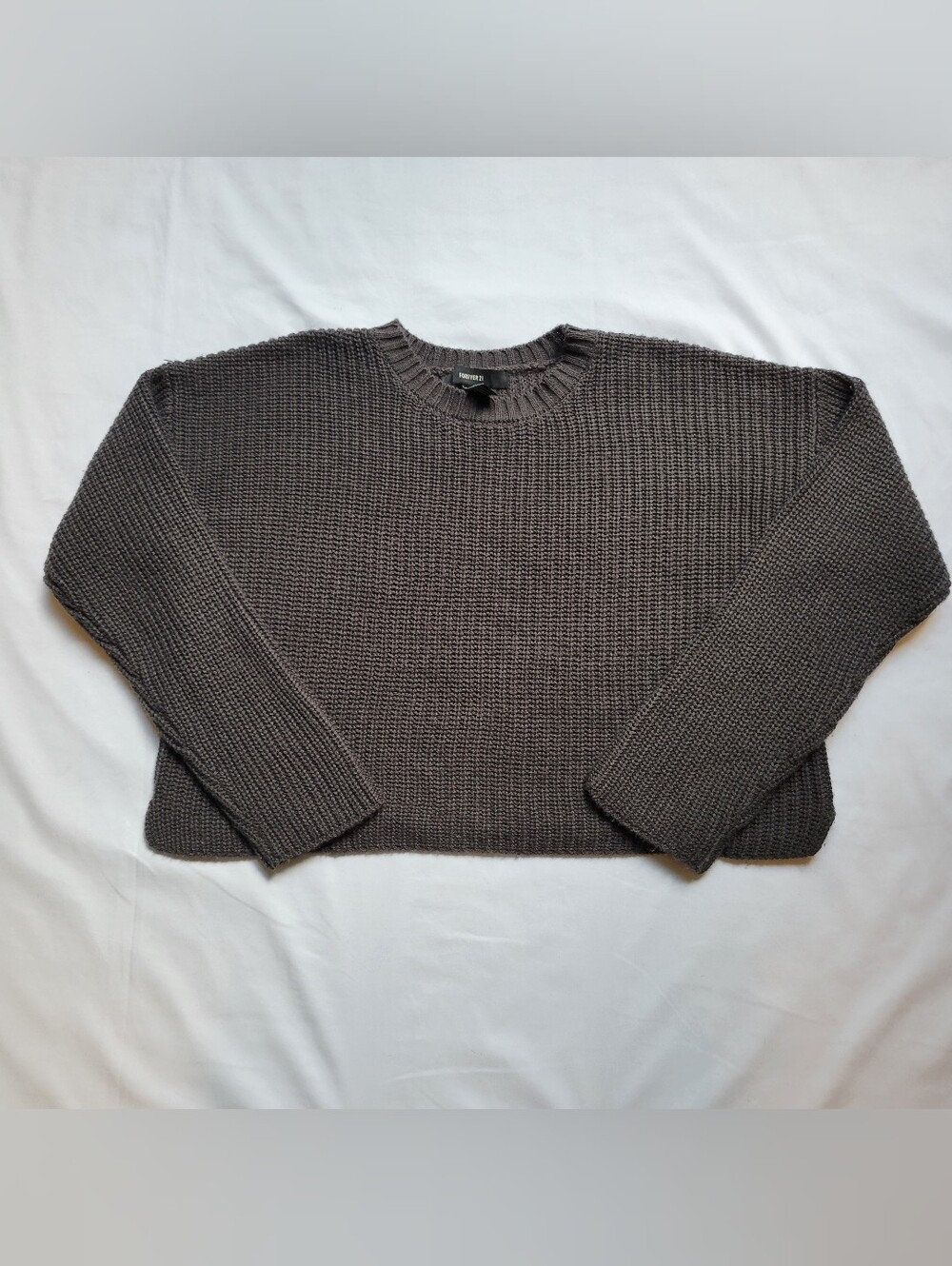 Forever 21 Women's Gray Ribbed Knit Crew Neck Pullover Cropped Sweater Large